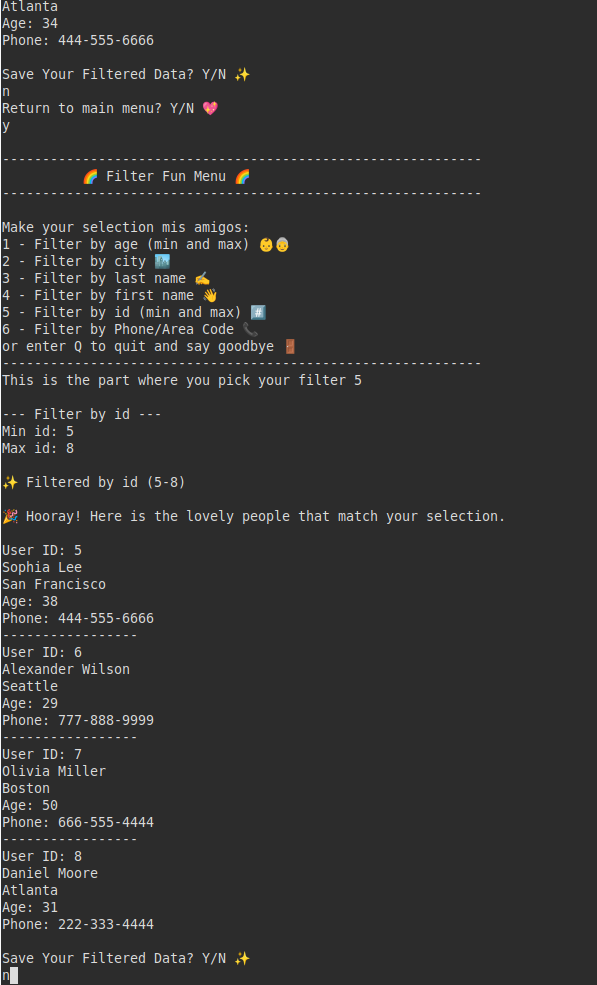 Preview of drip Filter dashboard interface showing user data filtered by ID number